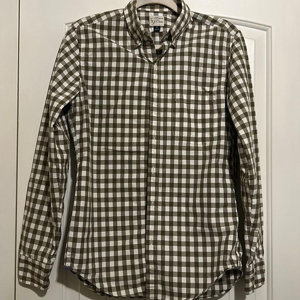 J Crew Mens Long Sleeve Brown White Check Shirt size Small